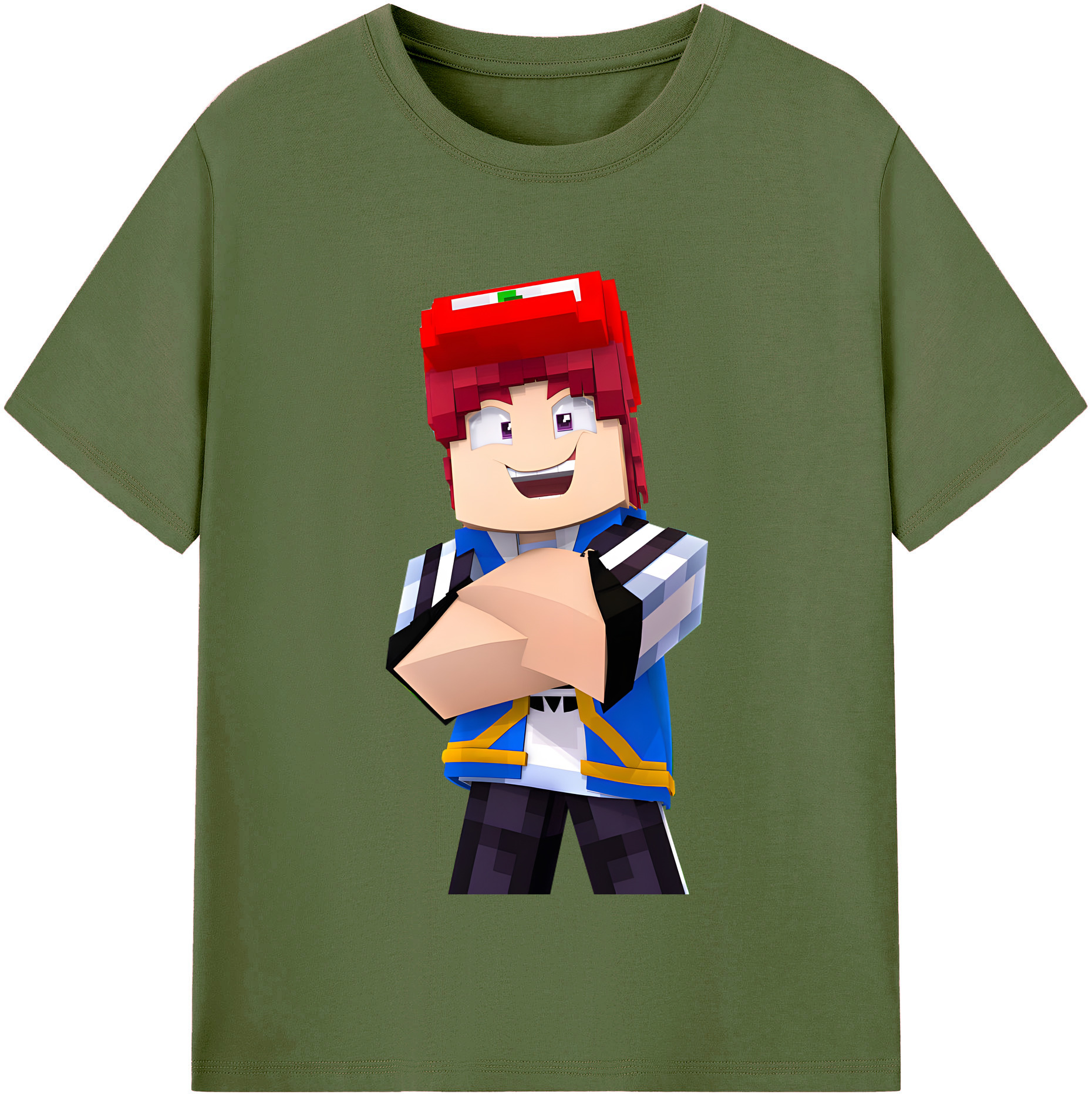 （画像用） マインクラフト ブロックの世界 Minecraft MC Block world 綿100％半袖Tシャツ（フロントプリント）